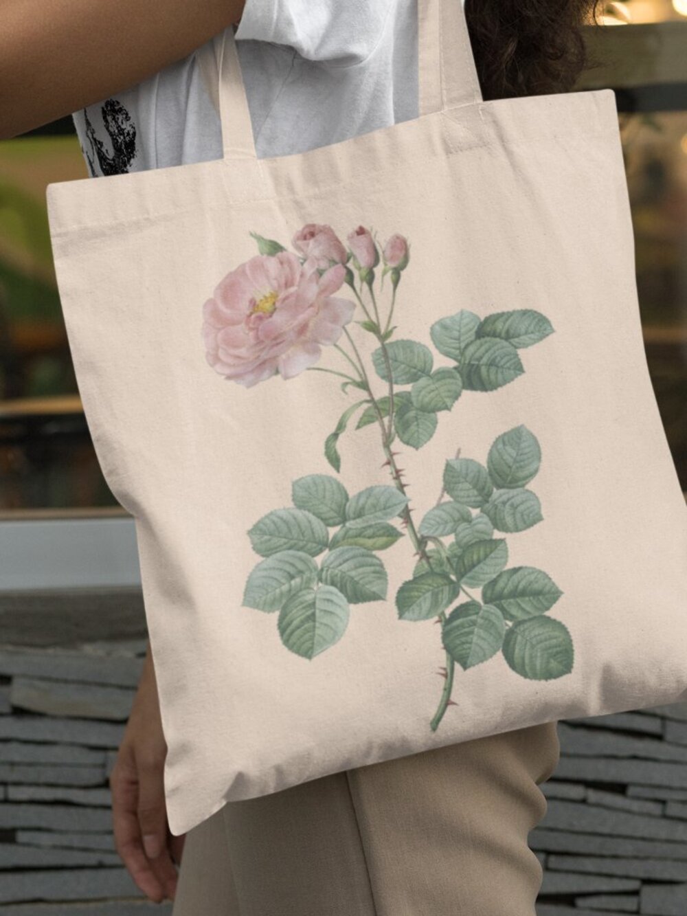 Rose Vintage Floral Print Graphic Canvas Tote Bag